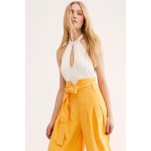 Free People Date Night Ivory Pintuck Keyhole Halter Tunic Top